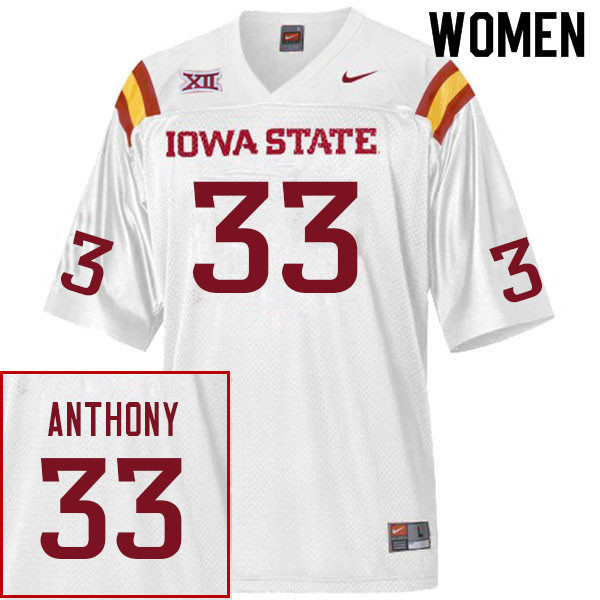 Women #33 Cale Anthony Iowa State Cyclones College Football Jerseys Sale-White